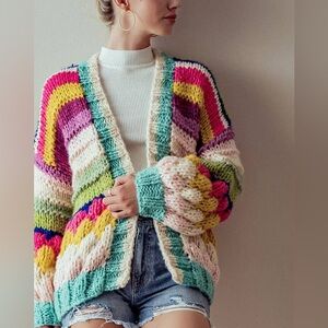 Debut Colorful Striped Chunky Knit Cardigan S/M